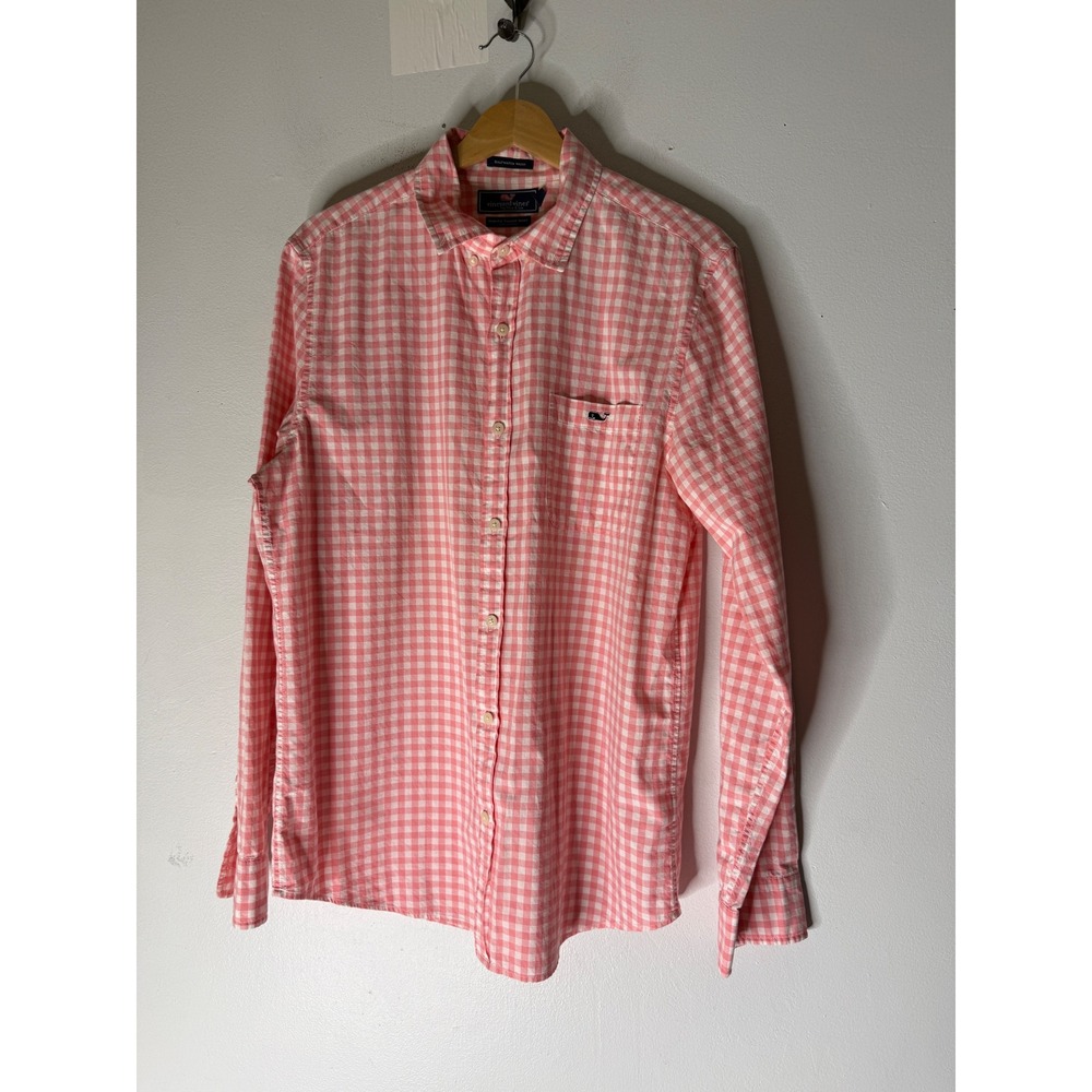 Vineyard vines pink‎ white check slim fit Tucker shirt collar button down size M